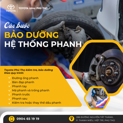 Kỹ thuật viên Toyota kiểm tra bảo dưỡng hệ thống phanh ô tô