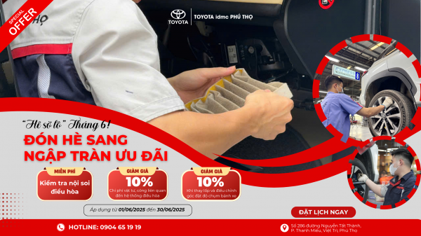 Banner Khuyến mãi dịch vụ Toyota Phú Thọ tháng 6 - Ưu đãi điều hòa và lốp xe hấp dẫn.