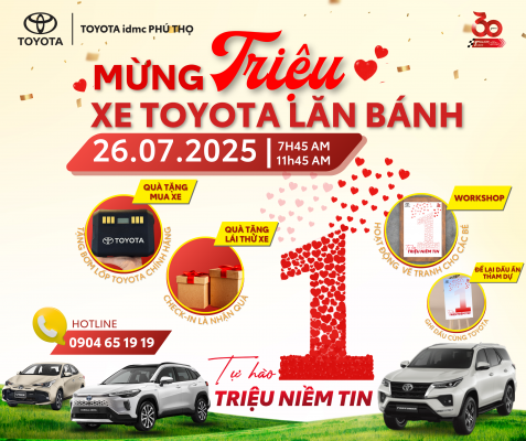 Banner chính thức cho sự kiện mừng 1 triệu xe Toyota tại Phú Thọ với chủ đề Hành Trình Triệu Niềm Tin.