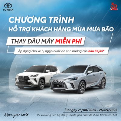 Toyota Phú Thọ triển khai chương trình Hỗ Trợ Khách Hàng Mùa Mưa Bão cho xe ngập nước.