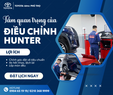 Công nghệ Hunter 3D hiện đại được sử dụng để cân chỉnh góc đặt bánh xe tại Phú Thọ.