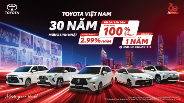 Banner chương trình Ưu đãi tháng 9 Toyota tại Toyota Phú Thọ mừng sinh nhật 30 năm.