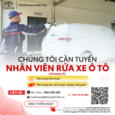 Tuyển dụng nhân viên rửa xe ô tô Toyota Phú Thọ