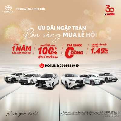 🔥 Ưu đãi tháng 12 Toyota Phú Thọ – Bùng cháy mùa lễ hội với khuyến mãi khủng cuối năm 1 Ưu đãi tháng 12 Toyota Phú Thọ – Bùng cháy mùa lễ hội, khuyến mãi lớn cuối năm