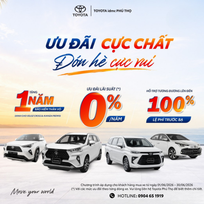 Ưu Đãi Toyota Tháng 6/2026 Tại Toyota Phú Thọ: Hỗ Trợ Trước Bạ, Lãi Suất Hấp Dẫn Và Nhiều Quà Tặng Giá Trị 1 Ưu đãi Toyota tháng 6/2026 tại Toyota Phú Thọ với nhiều hỗ trợ hấp dẫn dành cho khách hàng mua xe.