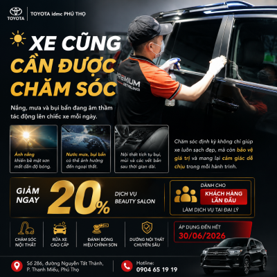 Dịch Vụ Beauty Salon Toyota Phú Thọ – Giảm 20% Cho Khách Hàng Lần Đầu Trong Tháng 6 1 Dịch vụ Beauty Salon Toyota Phú Thọ giúp chăm sóc nội thất và ngoại thất xe chuyên nghiệp