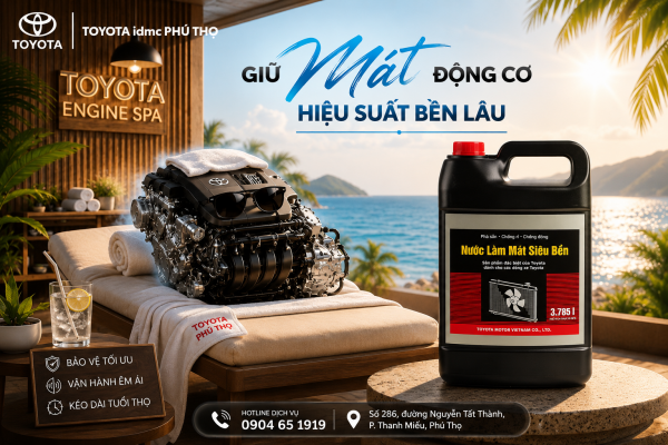 Nước làm mát siêu bền Toyota – Giữ mát động cơ, vận hành bền bỉ trong mùa hè 1 Thay nước làm mát siêu bền Toyota tại Toyota Phú Thọ giúp bảo vệ động cơ, hệ thống làm mát và tăng độ bền xe Toyota.