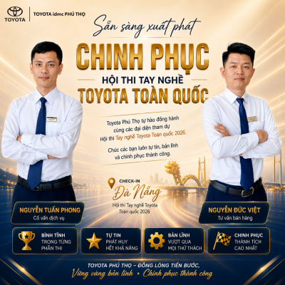 Hội thi Tay nghề Toyota Toàn quốc 2026: Toyota Phú Thọ tự hào đồng hành cùng hai đại diện xuất sắc 1 Hai đại diện Toyota Phú Thọ tham dự Hội thi Tay nghề Toyota Toàn quốc 2026 tại Đà Nẵng