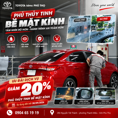PHỦ THỦY TINH BỀ MẶT KÍNH Ô TÔ – CHĂM KÍNH CHỈN CHU, AN TÂM MỖI HÀNH TRÌNH 1 Phủ thủy tinh bề mặt kính ô tô ưu đãi giảm 20% tại Toyota Phú Thọ
